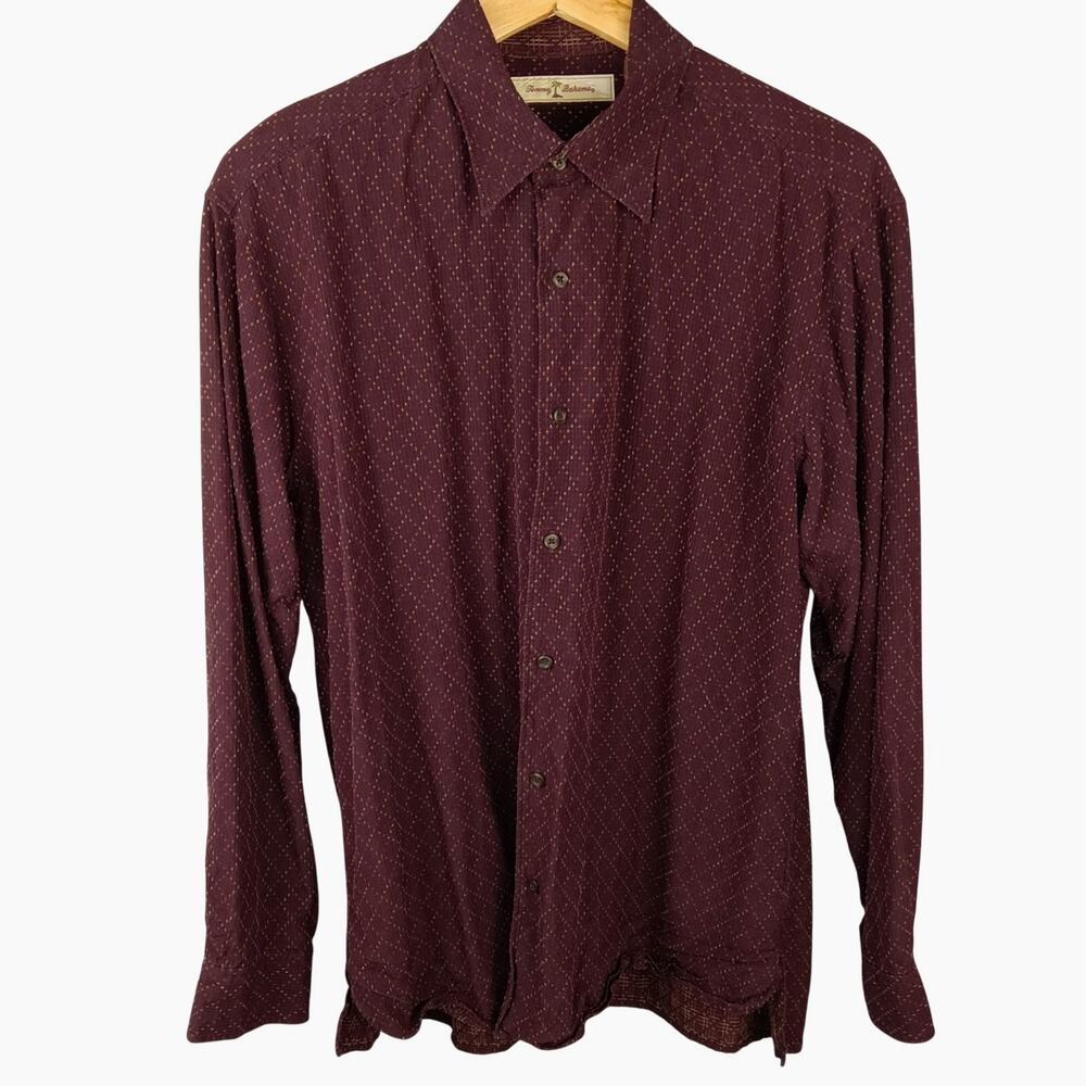 Tommy Bahama 100% Silk Burgundy Patterned Button-Down Shirt Medium